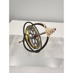 Vintage Gyroscope Metal Spinning Top - Red Center Antique Toy (K)